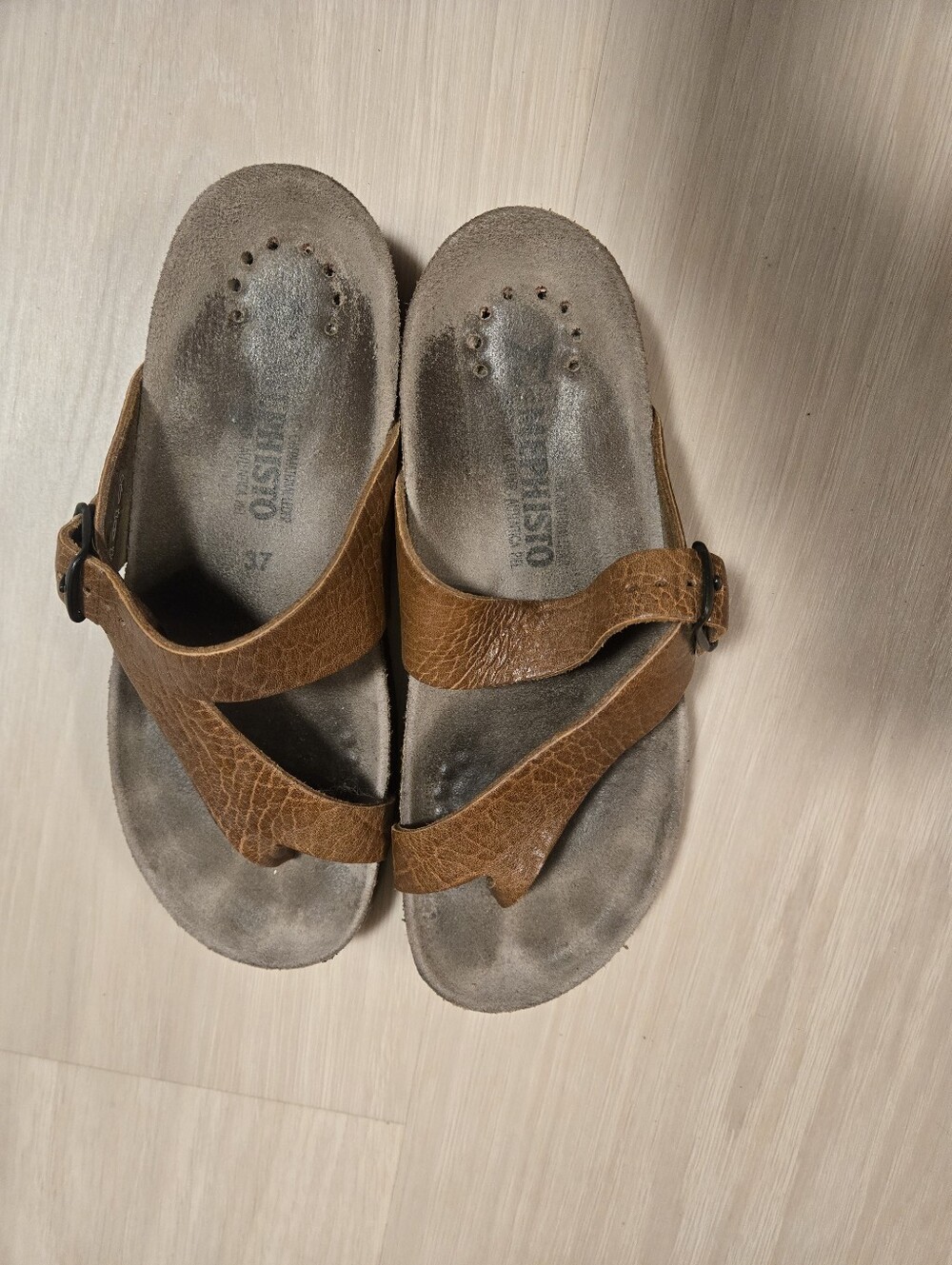 Mephisto Brown Leather Slide Sandals